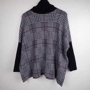 Joseph A. Relaxed Oversized Houndstooth Plaid Turtleneck Sweater Women M Petite